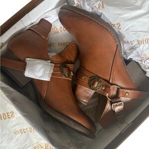 Chic Brown Ankle Booties with Buckle by CCC Shoes